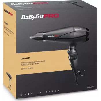 Secador de pelo BaByliss PRO Levante 2100 W, motor AC, iónico, 2 temperaturas/2 velocidades, negro