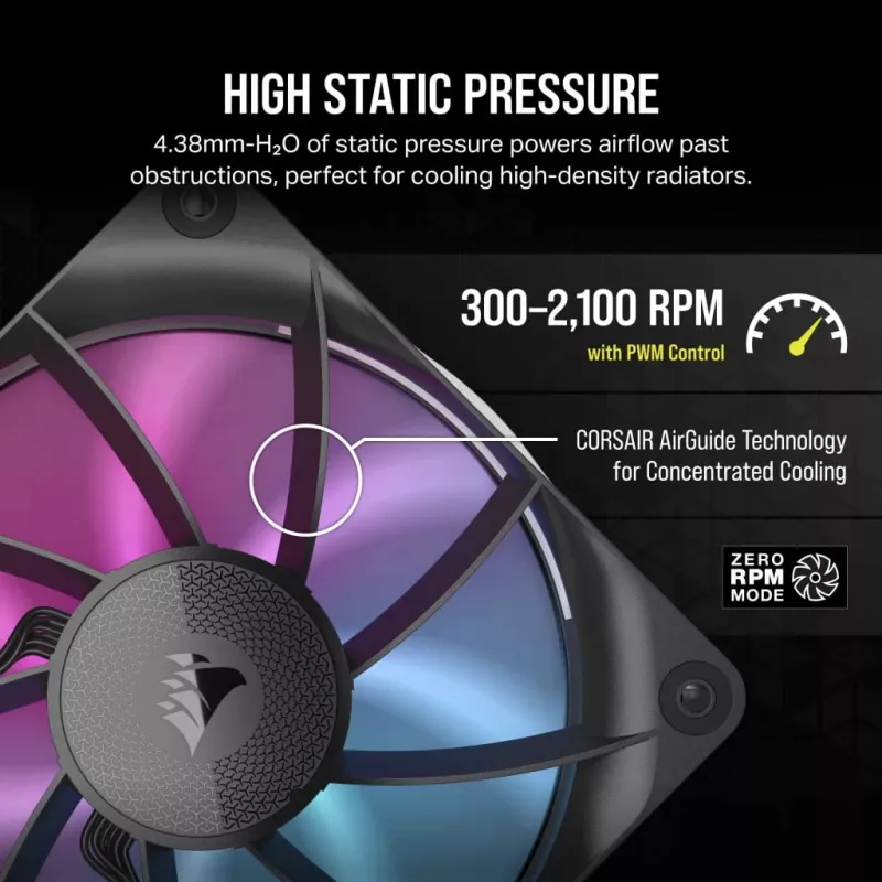 Ventilador Corsair iCUE LINK RX120 RGB 12 cm Negro 400-2100 rpm