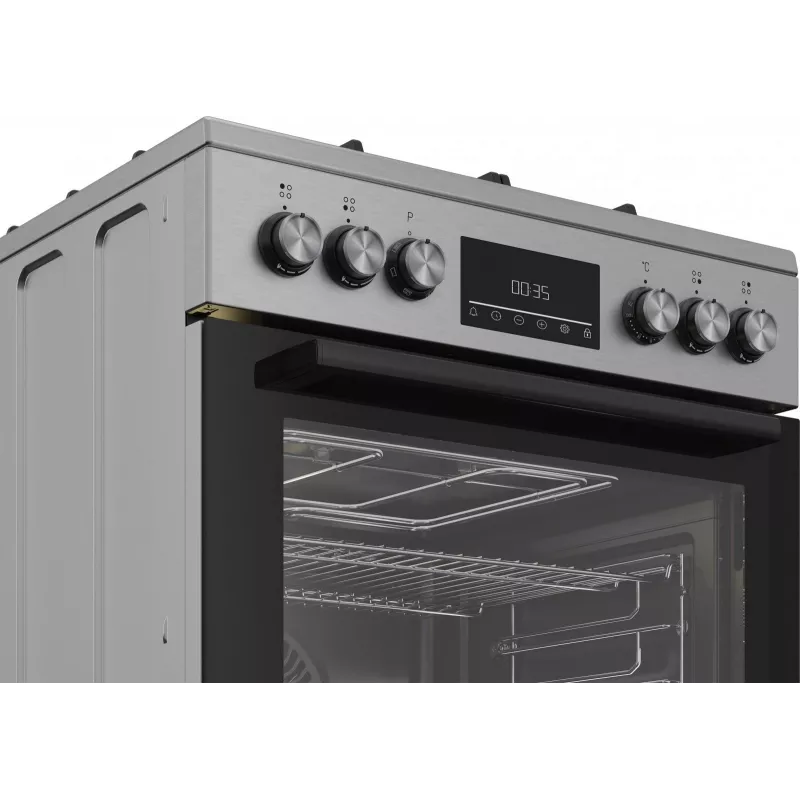 Cocina independiente de gas y eléctrica BEKO FBM62330GXTN 60 cm, placa de gas de 4 fuegos, horno eléctrico de 72 l, clase de eficiencia energética A