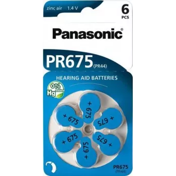 Pilas para audífonos Panasonic PR 675 (talla 10), 605 mAh, zinc-aire, pack de 6