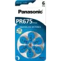 Pilas para audífonos Panasonic PR 675 (talla 10), 605 mAh, zinc-aire, pack de 6