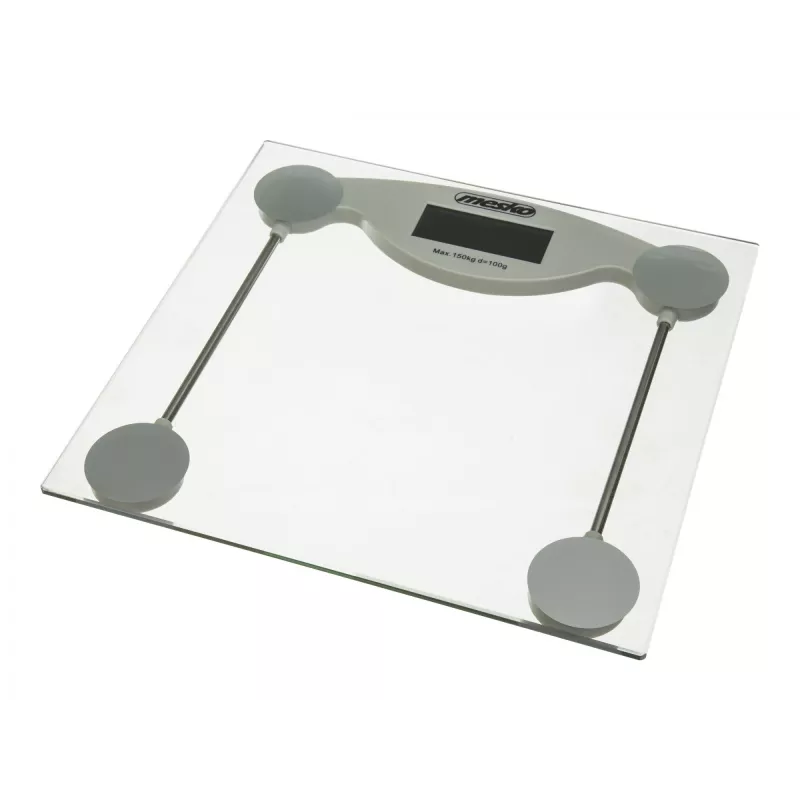 Báscula de baño electrónica Mesko MS 8137 — capacidad 150 kg, precisión 100 g, blanca/transparente