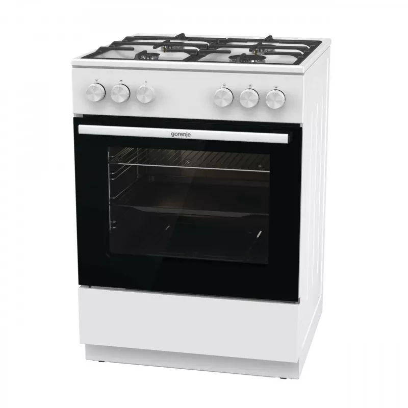 Cocina de gas independiente Gorenje GG6A10WFFM, blanca, encimera de 4 fuegos, horno de gas de 72 L, mandos frontales