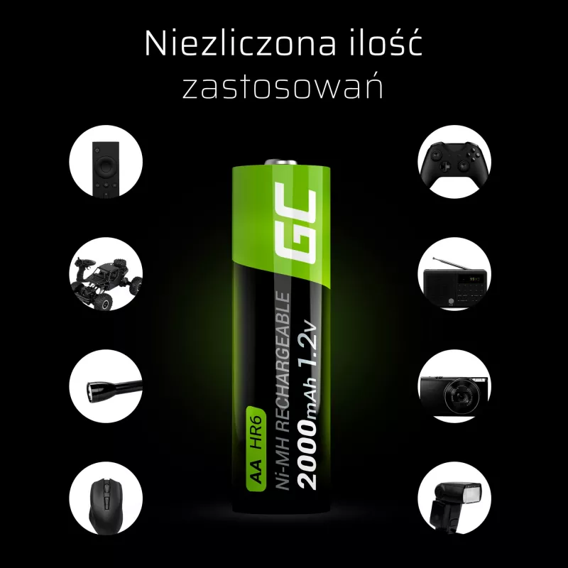 Batería recargable Green Cell GR06 AA NiMH 1,2 V 2000 mAh, 2 uds., 50,5 mm