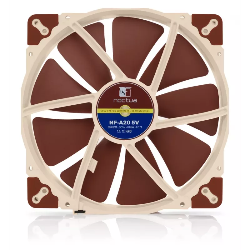 Noctua NF-A20 5V ventilador de caja, 200x200x30 mm, 5 V, 3 pines, beige/marrón