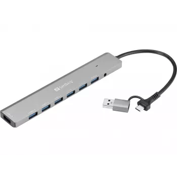 Hub USB SANDBERG 136-66 — 7 puertos USB 3.0, externo con alimentación