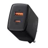 Cargador rápido USB de interior Baseus CCXJ-B01 – 2 puertos (USB-C PD 20W + USB-A QC3.0 18W), 100–240 V, negro