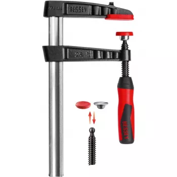 Sargento de fundición maleable original Bessey TG con mango de plástico de 2 componentes - sargento - hierro - plástico - 25 cm
