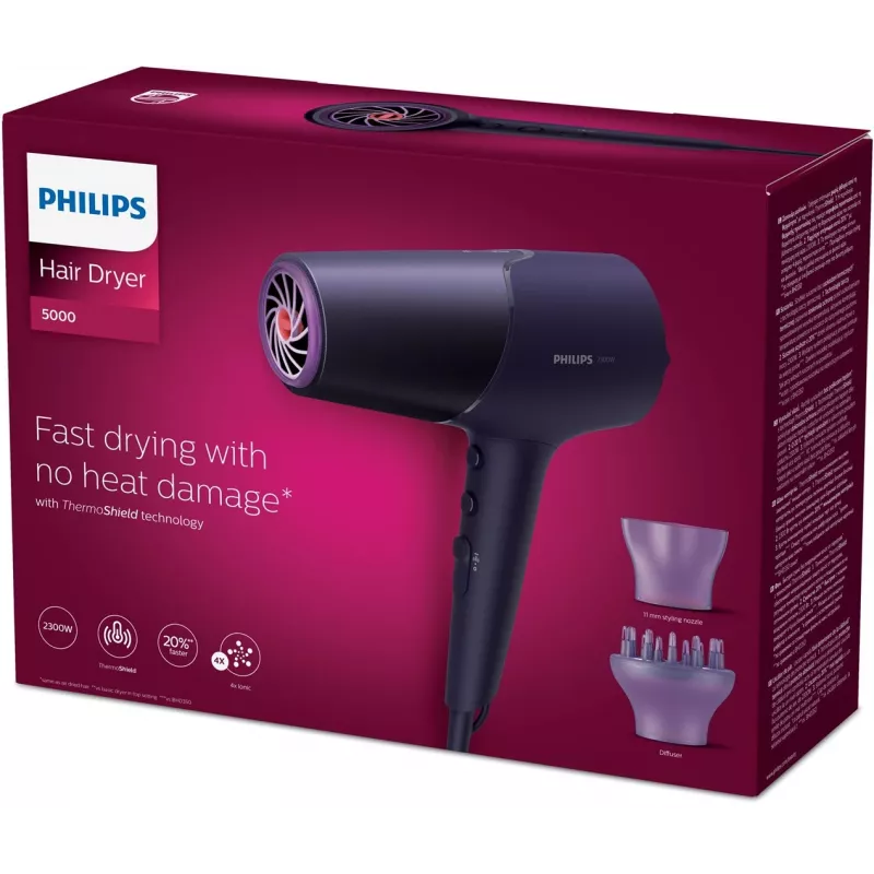 Secador de pelo Philips 5000 Series BHD514/00, 2300 W, violeta, 6 velocidades, 6 niveles de calor, iónico, Cool Shot
