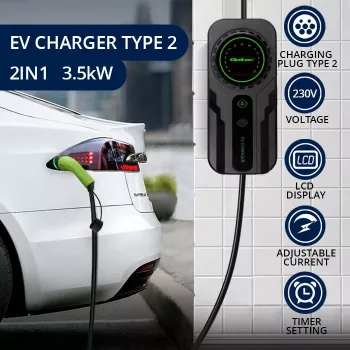 Cargador móvil para vehículos eléctricos QOLTEC 52468 Type 2, 3,5 kW, 16 A, cable de 5 m, IP65