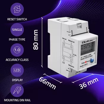 Contador de energía QOLTEC monofásico carril DIN 230V (MPN 50979)