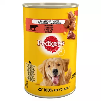 Comida húmeda para perros Pedigree Beef Adult lata 400 g — sabor ternera, 7,2 % proteína, 3,8 % grasa, 82,5 % humedad