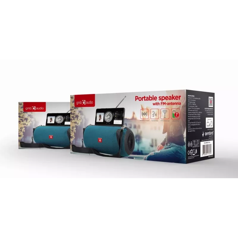 Altavoz estéreo portátil GEMBIRD SPK-BT-17-G — Bluetooth 5.1, 5 W RMS, 1200 mAh, MicroSD, FM, AUX