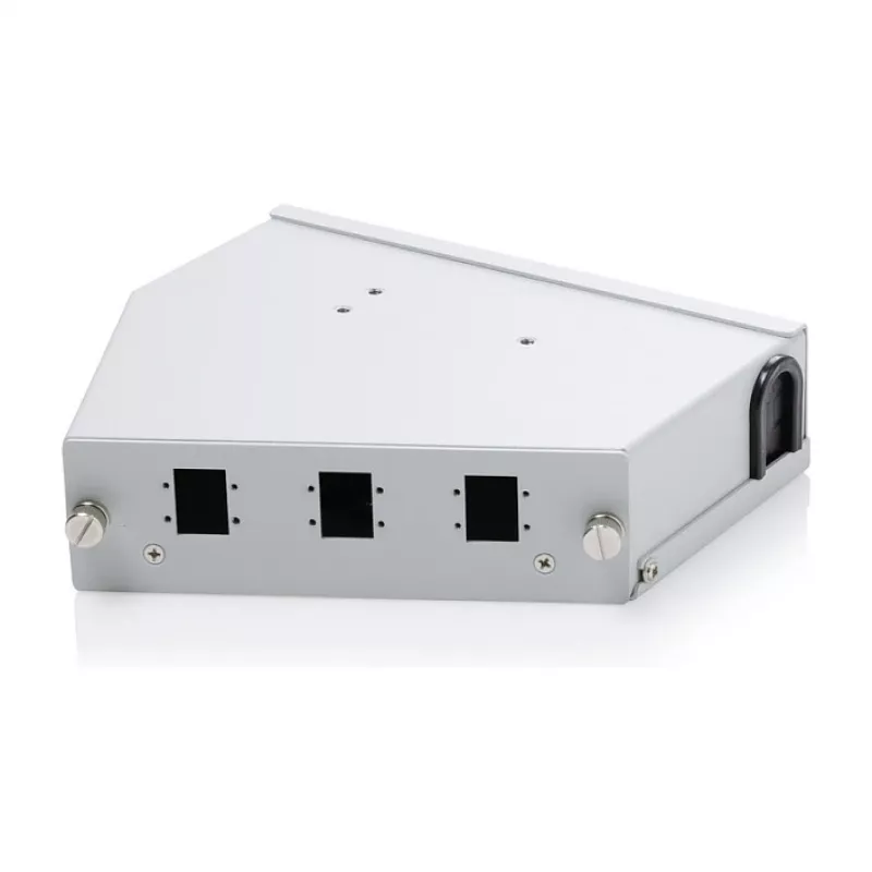 Distribuidor de empalme de fibra óptica para carril DIN DIGITUS DN-96894 — en ángulo, 6 SC SX / LC DX, aluminio, gris