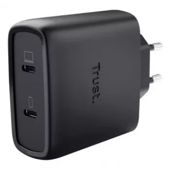 Cargador Trust Maxo 65W 2 puertos USB-C GaN cargador de carga rápida negro