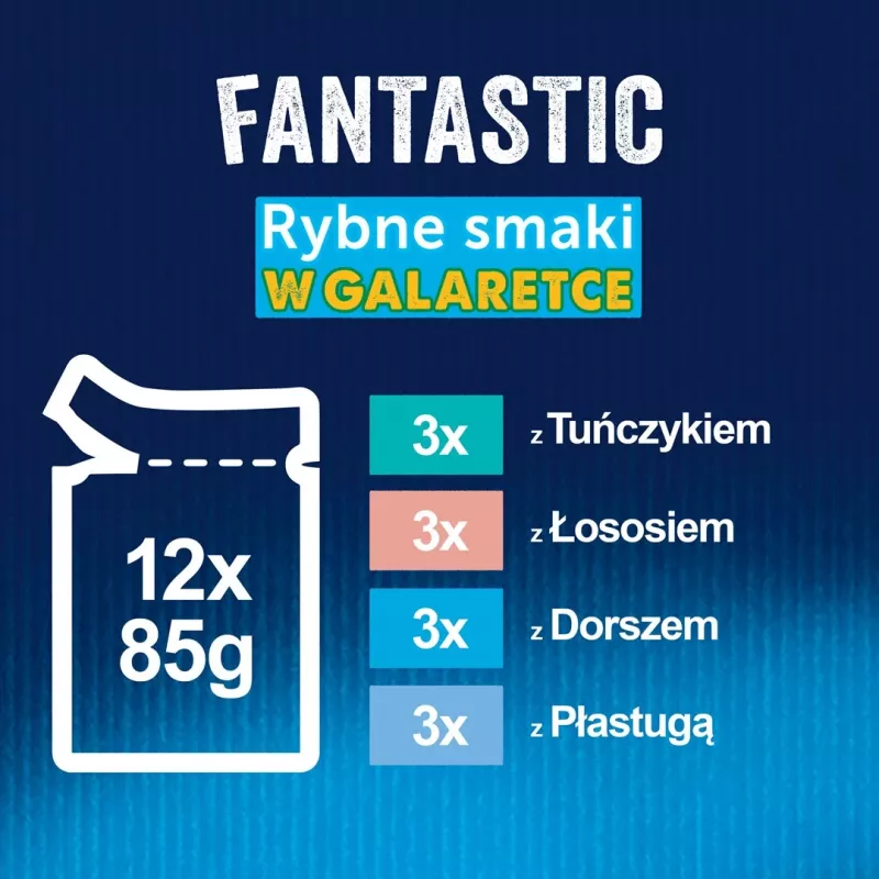 Alimento húmedo para gatos Purina Nestlé FELIX Fantastic sabor pescado — atún, salmón, bacalao, platija, 12×85 g bolsas