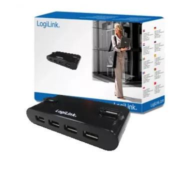 HUB USB 2.0 4 puertos con fuente de alimentación, negro