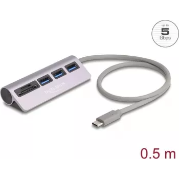 Hub USB DELOCK 3 puertos 5 Gbit/s con lector de tarjetas SD y microSD y conector USB-C
