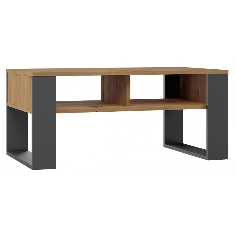 Mesa de centro top e shop Modern 90×58×50 cm, estructura antracita, estantes en roble Artisan mate