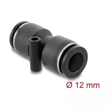 Conector neumático DELOCK de 12 mm recto con orificio de fijación, carcasa de metal/plástico, rosca hembra, longitud 49 mm