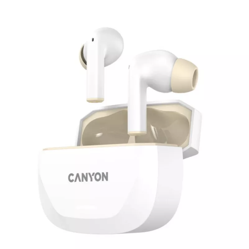 Auriculares CANYON HEXAGON 7 TWS ANC+ENC carga inalámbrica blanco beige
