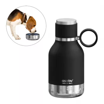 Asobu - Dog Bowl - botella de acero inoxidable con comedero para perros 1 litro negro