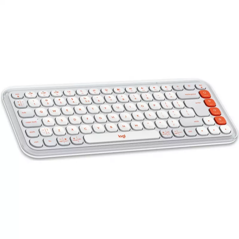 Logitech POP Icon Keys - Teclado - Inalámbrico - Bluetooth LE - QWERTY - US International - Off White, Naranja (920-013072)