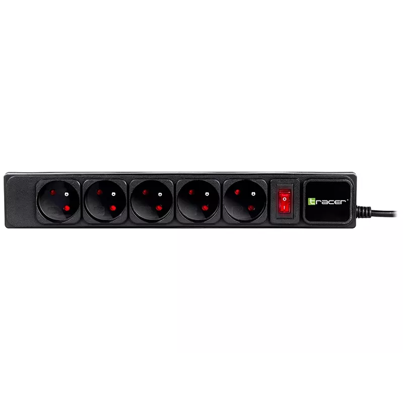 Regleta con protección contra sobretensiones TRACER PowerGear Tracer 47138 5 m negra con cable de 5 m