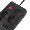 Regleta MACLEAN MCE393 B — 4 tomas de corriente, 3×USB, 110–240 V, 2500 W, cable de 3 m, negra