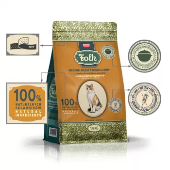 FOLK Estofado de conejo y corzo de Masuria con remolacha y arándanos - Comida seca para gatos - 1,6 kg
