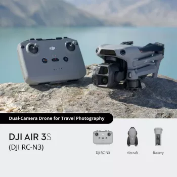 Quadcopter DJI Air 3s RC-N3 — Cámara de 50-MP, 4K 3840×2160, 4 rotores, máx. 27 m/s, Alcance 32.000 m, Batería de 4276 mAh, gris