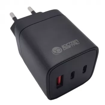 Cargador EXTRA DIGITAL GaN 2x USB Type-C, USB Type-A: 65W, PPS