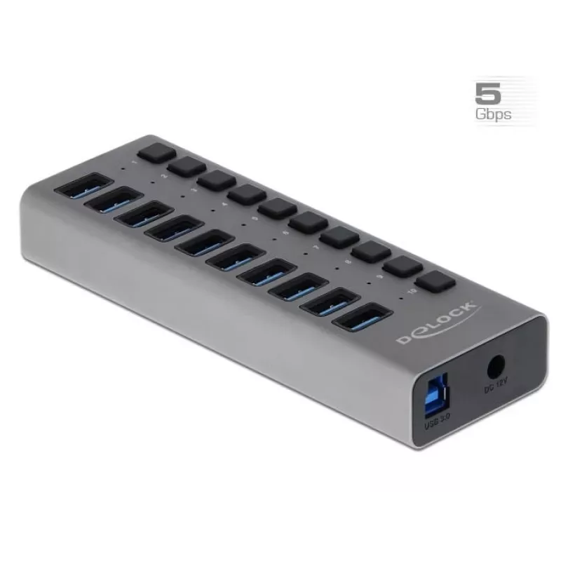 Hub USB externo DeLOCK de 5 Gbps con 10 puertos + interruptor