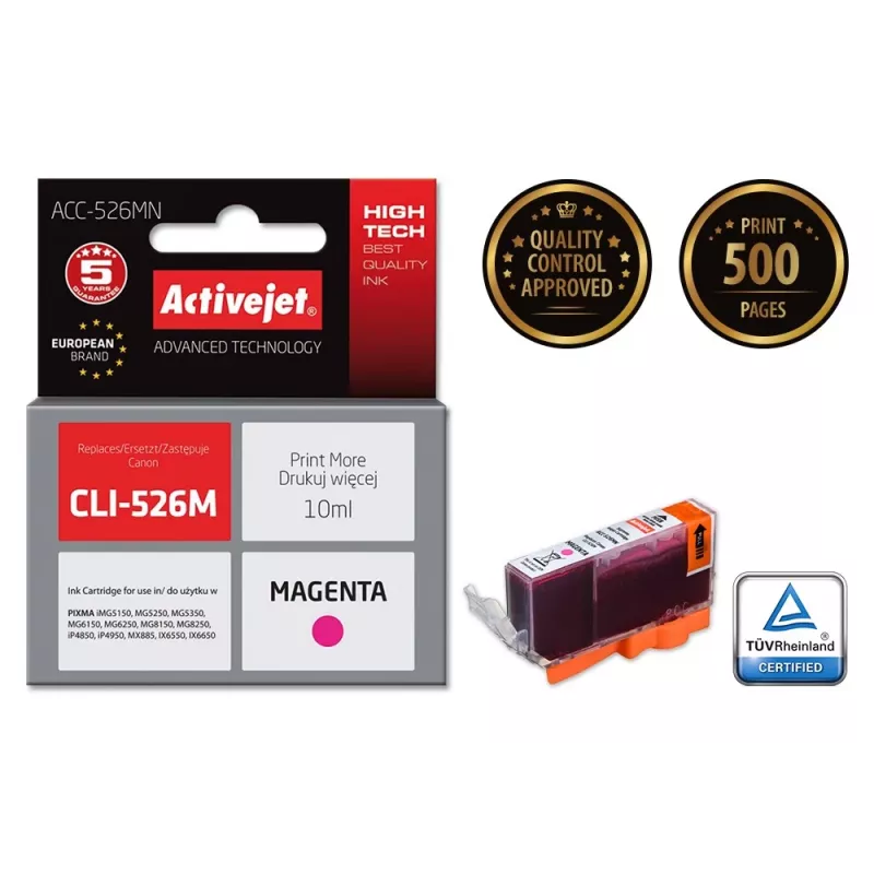 Tintenpatrone ActiveJet ACC-526MN compatible con Canon, magenta, tinta a base de colorante, 10 ml, alta autonomía (XL), pack individual