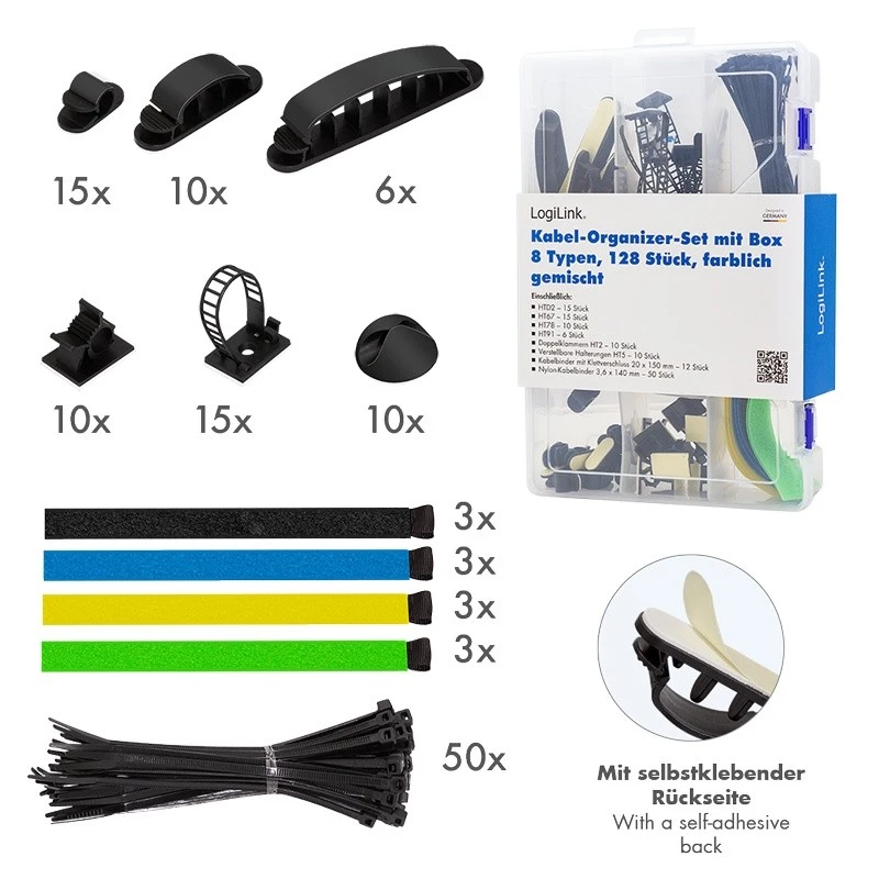 LogiLink Set organizador de cables 128 piezas