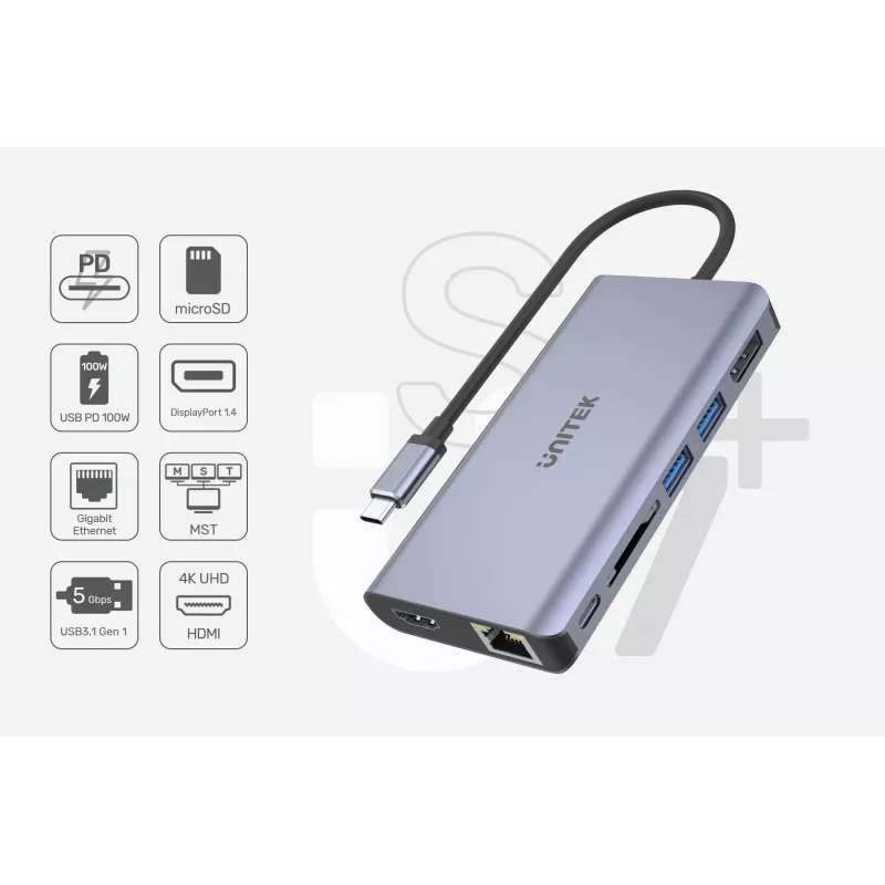 Hub UNITEK uHUB S7 USB 3.2 Gen 1 Type-C gris