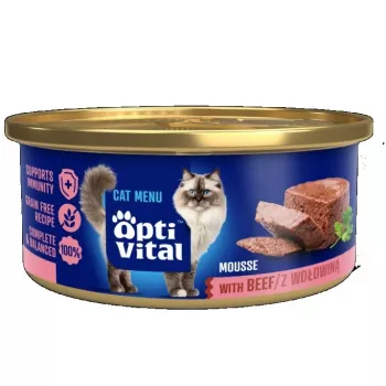 OPTIVITAL Mousse esponjoso con ternera - Alimento húmedo para gatos - 85g