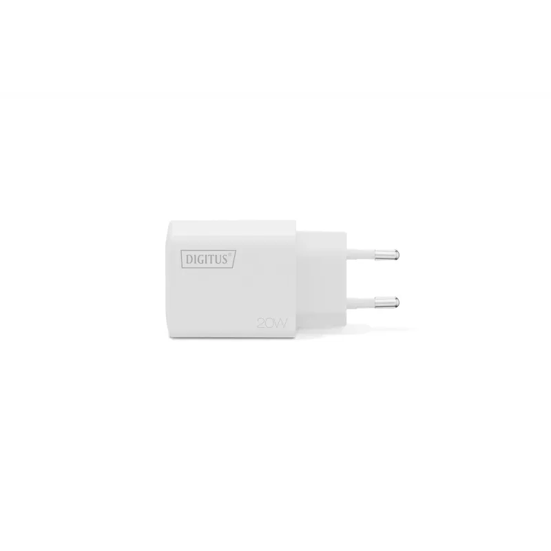 Cargador USB de pared DIGITUS 20W, 1x USB-C, 1x USB-A, entrada 100–240V, blanco