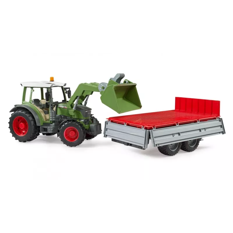 Tractor de juguete BRUDER Fendt Vario 211 con pala frontal y remolque lateral