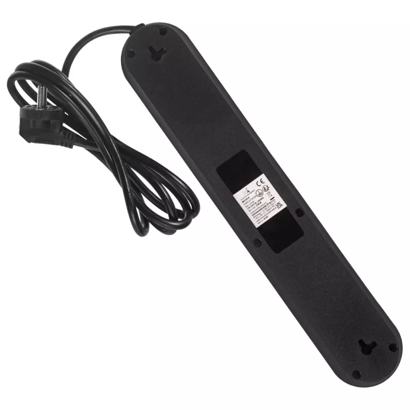 Regleta de enchufes MACLEAN MCE395 B — 5 enchufes, 3×USB, 110–240V AC, 2,1A USB, 2500W, cable de 1,5 m, negra