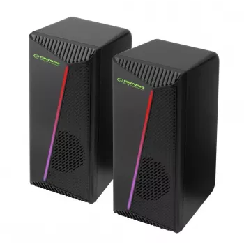 Altavoces estéreo 2.0, 6W, conexión jack 3,5 mm, alimentación USB, Esperanza Rainbow Nortec 95855, iluminación RGB, negro