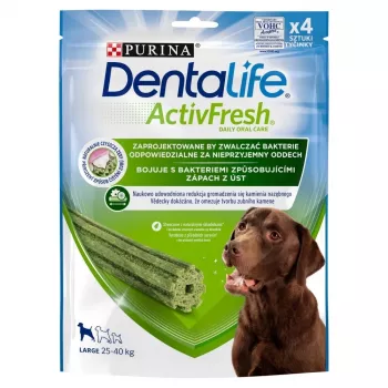 Snack dental para perros Purina Nestlé Dentalife Active Fresh Large 142 g — snack de higiene dental para perros grandes (25–45 kg), sabor a ave