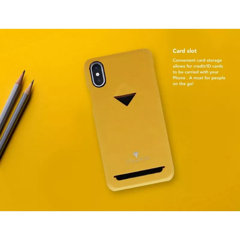 Funda con compartimento para tarjetas VixFox para iPhone XR, amarillo mostaza, funda protectora fina con compartimento para tarjetas
