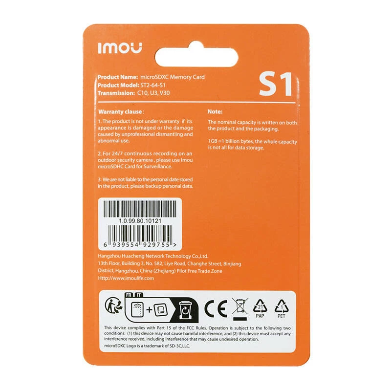 Tarjeta microSD IMOU ST2-64-S1 64 GB, Class 10, lectura 95 MB/s, escritura 35 MB/s, U3 V30