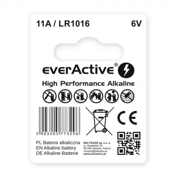 Pila para llave de coche everActive 11A LR1016 MN11 6V alcalina, botón 10,3×16 mm, 1 ud.