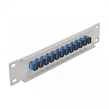 Panel de parcheo de fibra óptica DeLOCK 10 pulgadas 12 puertos SC simplex azul 1HE gris