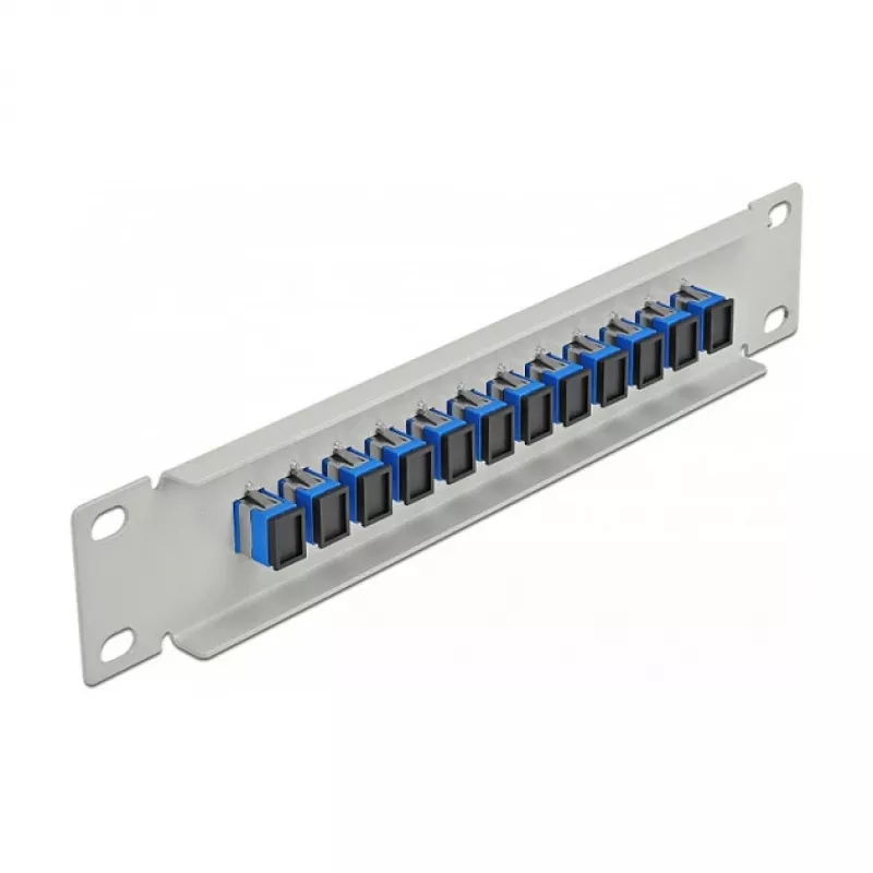 Panel de parcheo de fibra óptica DeLOCK 10 pulgadas 12 puertos SC simplex azul 1HE gris
