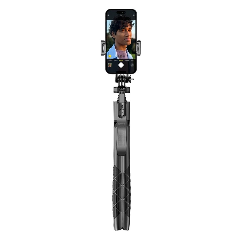 Palo selfie con trípode Crong CRGSGU1BLK aluminio Bluetooth con patas plegables y soporte para móvil