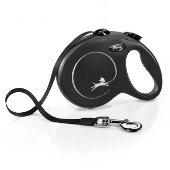 Correa retráctil Flexi New Classic L 5 m negra – correa, para razas grandes (25–45 kg), carga máx. 50 kg