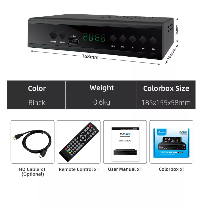 Extralink Home Sintonizador decodificador de TV digital DVB-T2 H.265 HEVC FULL HD USB HDMI + mando a distancia